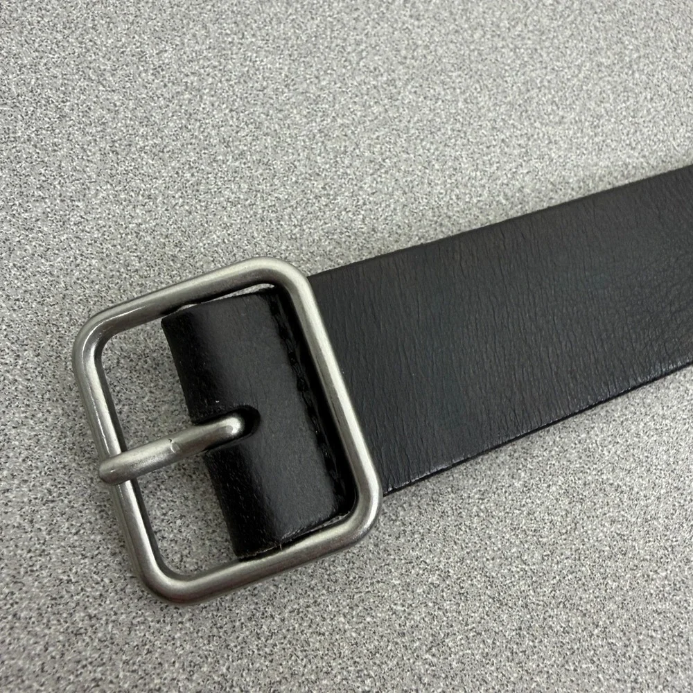 Lucky Brand Belt Mens Large Black Leather Silver Square Buckle BUW0538 Casual